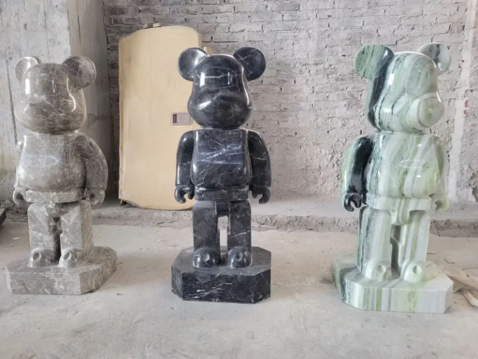 Natural marble stone bear sculpture black marble jade crystal bear sculpture crafts ornaments