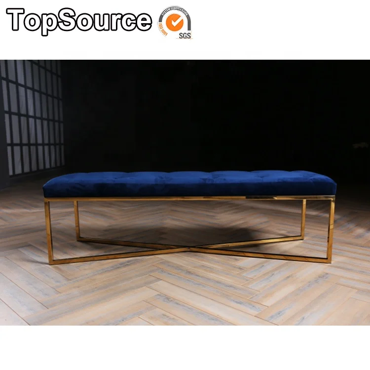 
S.G.S Certificate Modern Restaurant Street Seat Blue Velvet Chair Ottoman Bench For Shopping Mall 