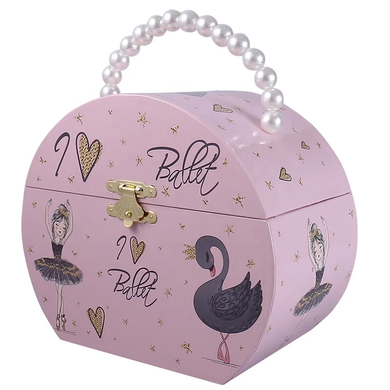 Ever Bright Factory Custom Semicircular Shape Music Box Wood Black Swan Dancing Ballerina Jewelry Music Box With Pearl Handle