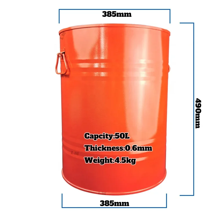 Round Drum 50L Iron Oil Steel Barrel Bucket Recyclable Airtight With Handles For Oil