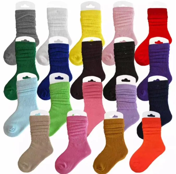 Stacked socks candy color baby children kaos kaki solid crew custom logo cotton white unisex slouch socks kids