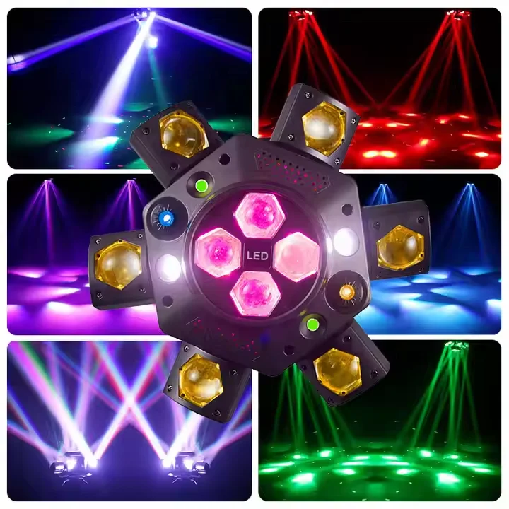 Factory Price RGBW 6X15W Bee Eye DJ Light Laser Stage Moving Head Lights With Auxiliary Light For Bar Night Club