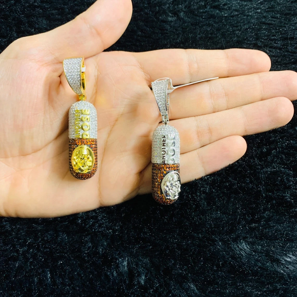Micro Paved White Coffee Color 5A Cubic Zirconia CZ Gold Plated Hip Hop Men Another Pill Does Pendant