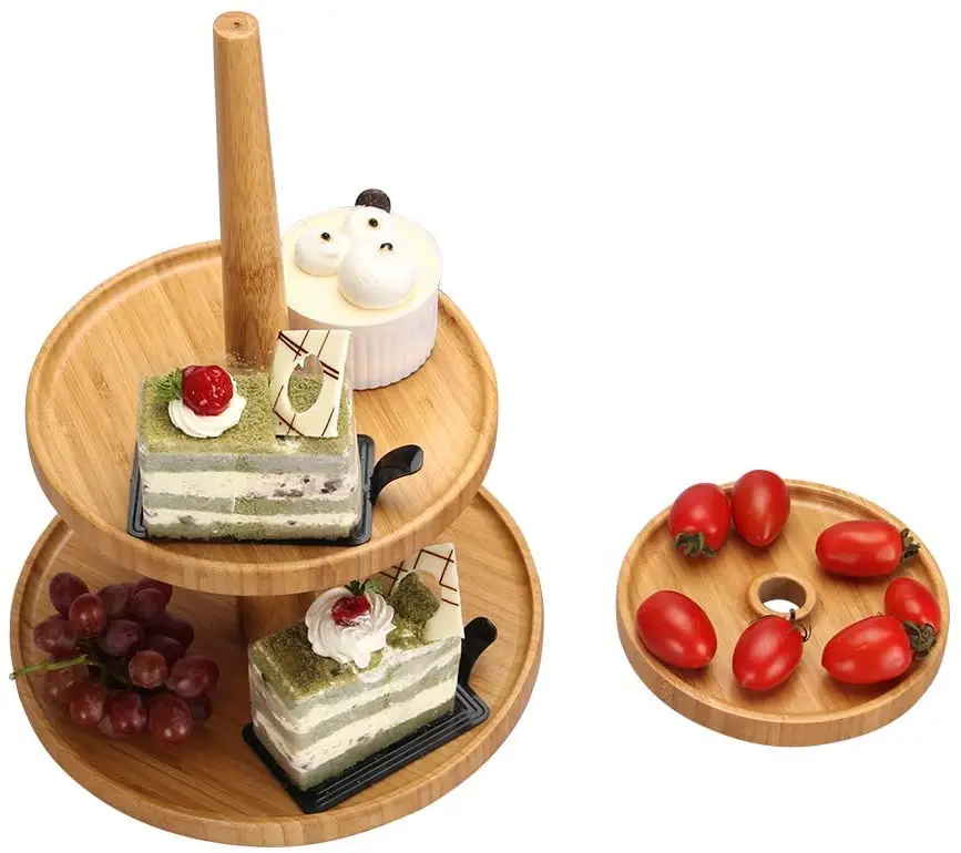 3 Tier Wooden Cake Stand Bamboo Wedding Tiered Cupcake Stand Serving Tray Fruit Platter Holder Cheese Plates Dessert Display