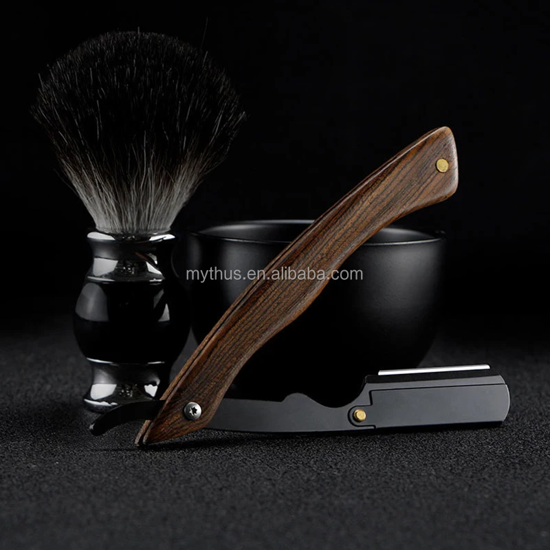 Old Style Beard Shaving Razor Metal Straight Edge Head Wood Handle Manual Barber Shavette Razor Professional Shaving Tools