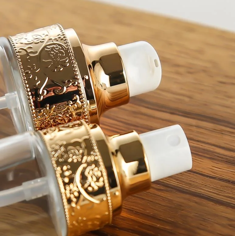 Luxury cosmetic packaging container clear glass packaging bottle with carved cover