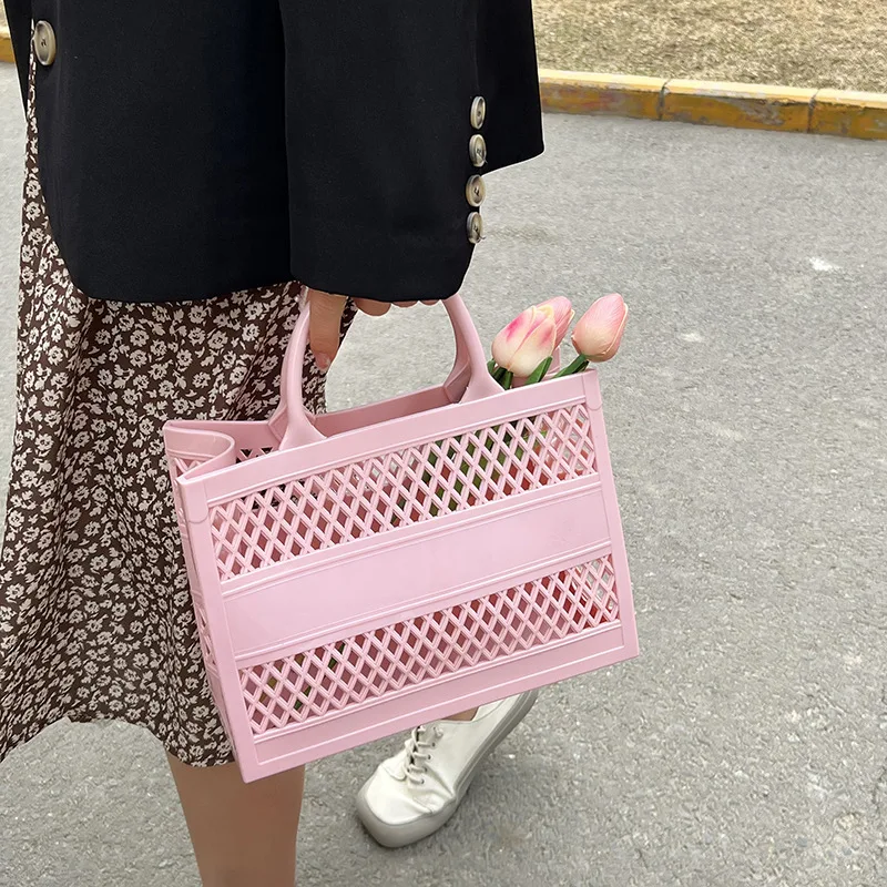 New Women Summer Plastic Pvc Handbags Girls Retro Style Jelly Cute Candy Shopping Shoulder Bag  Eva Silicone Beach Totes Bag