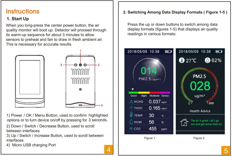 Formaldehyde Detect Monitor Air Detector CO2 PM2.5 HCHO TVOC Gas Monitor With Gas Analyzers Formaldehyde Sensor Pm2.5 Detector