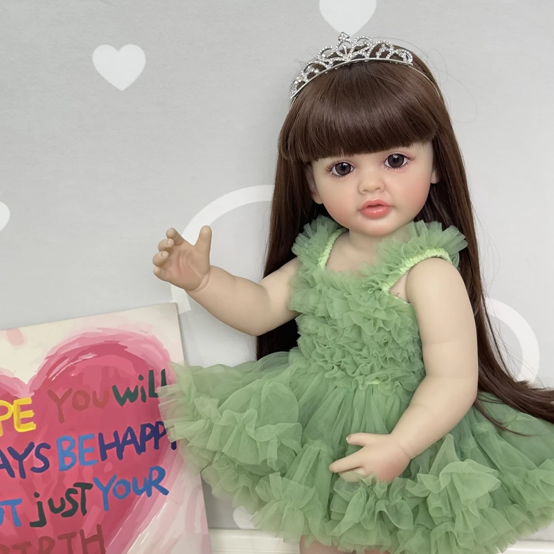 NPK 22inch Soft Silicone Vinyl Reborn Toddler Stand Girl Doll Betty 3D Skin Visible Veins Wig Hair Gifts for Children