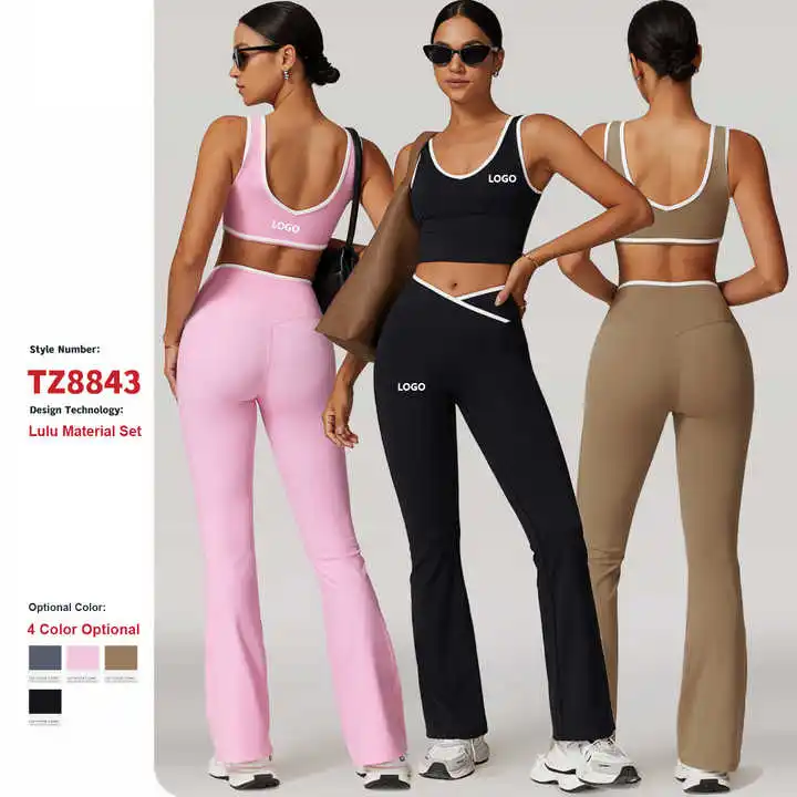 Gym Running Fitness Two-Piece Yoga Clothes Cross High Waist Flared Sports Leggings 3 Piece Suit Women Backless Tight Yoga Set