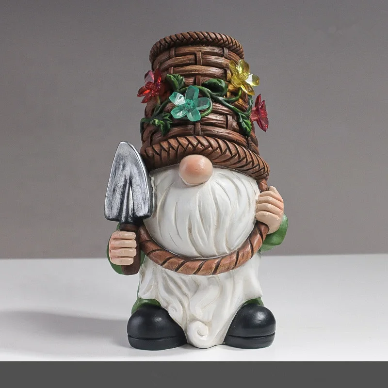 American garden shovel fairy resin crafts ornaments solar night light new garden lawn resin craft decoration