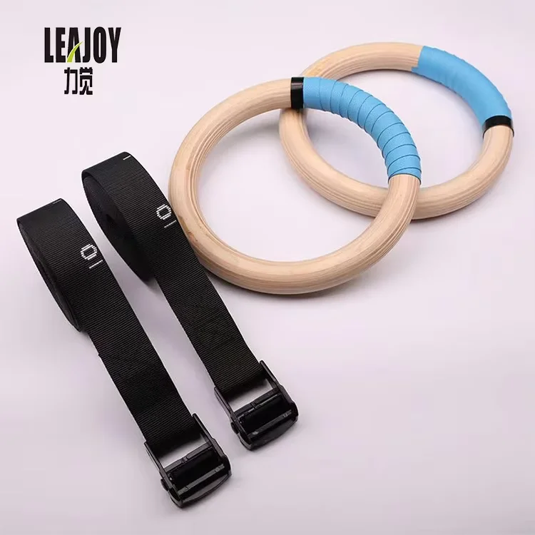 Gymnastics Rings 32mm Wooden Rings with Adjustable Long Straps with Scale Non-Slip Gym Rings for Home Gym
