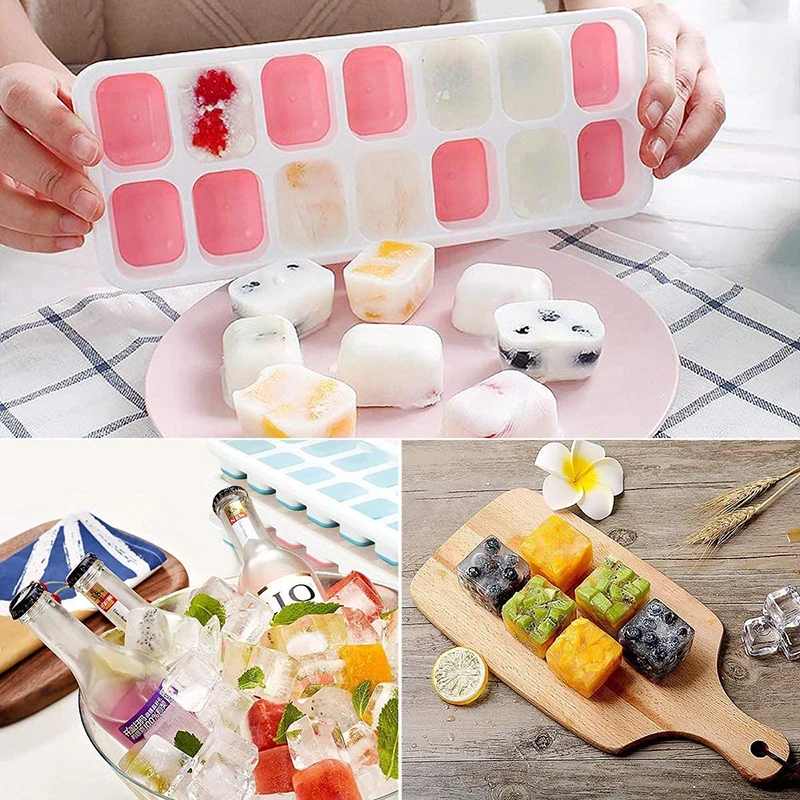 Durable and dishwasher safe stackable silicone ice cube mold ice cube tray with lid and bin