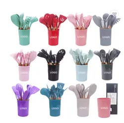 Newest 19-piece set of silica gel kitchen utensil set with wooden handle and cuttings board storage bucket kitchen gadget set