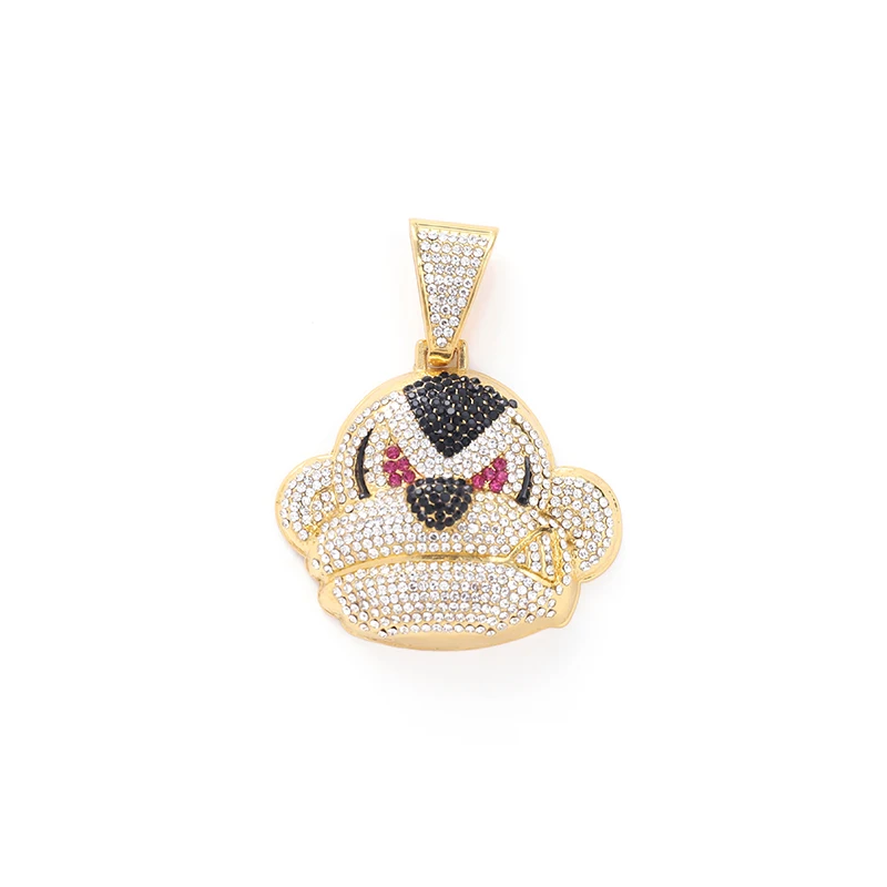 Men Fashion Jewelry Cuban Chain Hip Hop Style Angry Monkey Design Pendant Gold Silver Plated Rhinestone Pendant for Necklace