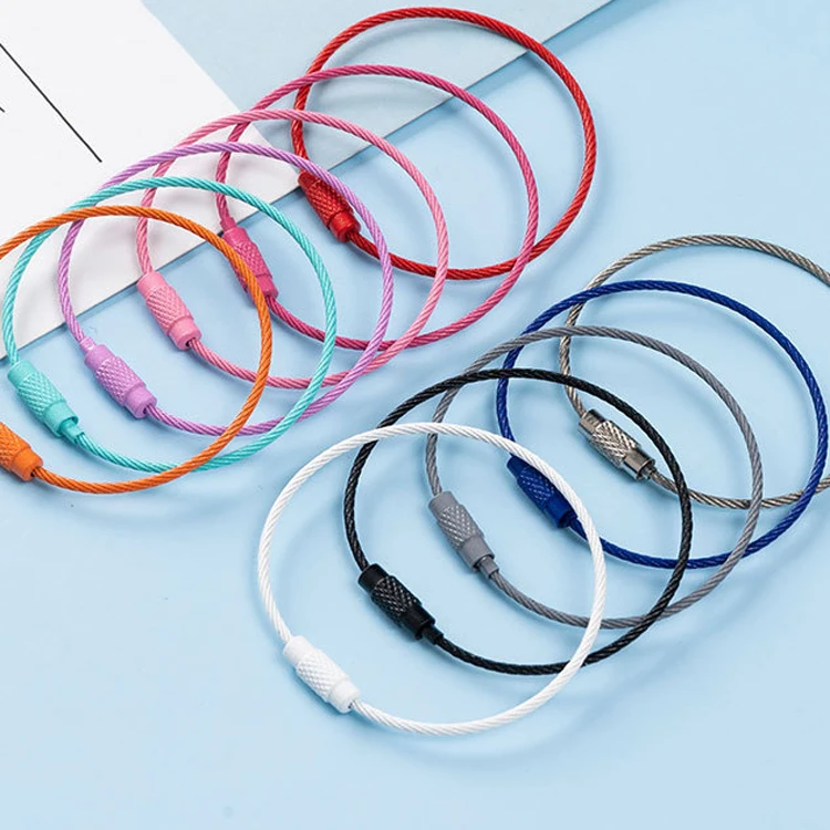 New 1.5mm Colorful Stainless Steel Wire Ring Keychains Aircraft Cable Key Ring Loops For Hanging Luggage Tags Twist
