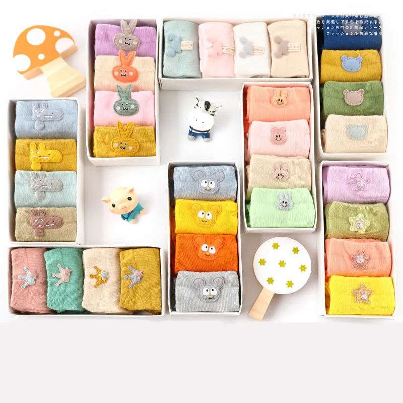 Funny Kids Soft Cotton Socks Girls Cute Cartoon Crew Socks Boys Children Toddlers Sock with Gift Box Set 4 Pairs