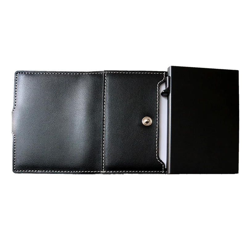 Genuine Leather Pop Up Credit Card Case with RFID NFC Protection for 10 Cards Wallet with Compartment for Notes and Coins