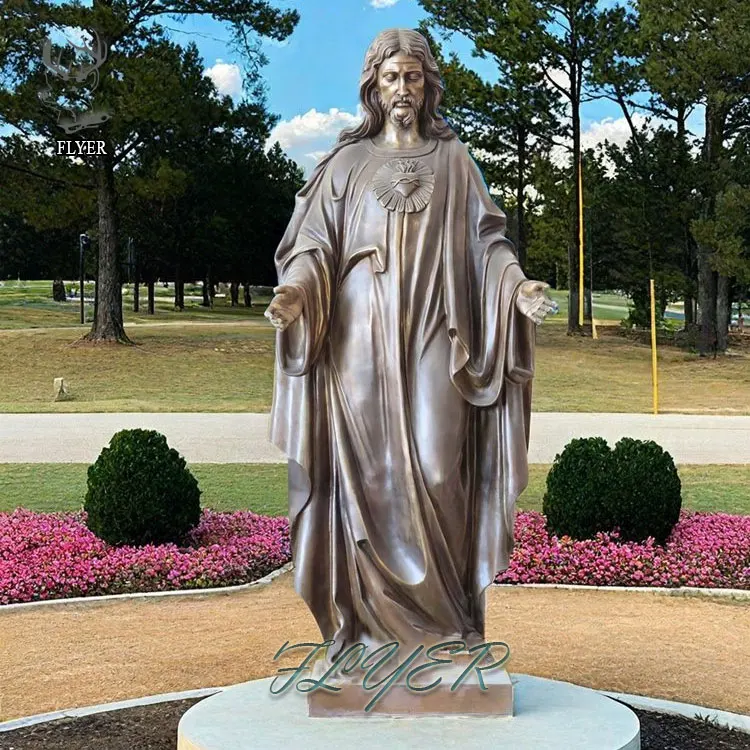 Western Jesus Religious Statue Life Size Bronze Christ Jesus With Heart Statue