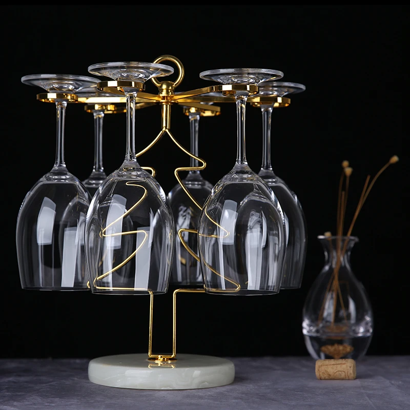 2021 Classic European Style sturdy Rustic Metal Countertop 6 Bottles funky Wine Rack with Cup Holder for Home and Bar Storage