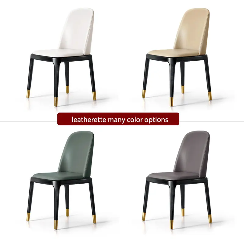 European Luxury Modern Rubber Wood Chairs Set Upholstered Gray PU Cafe Dining Table Chair