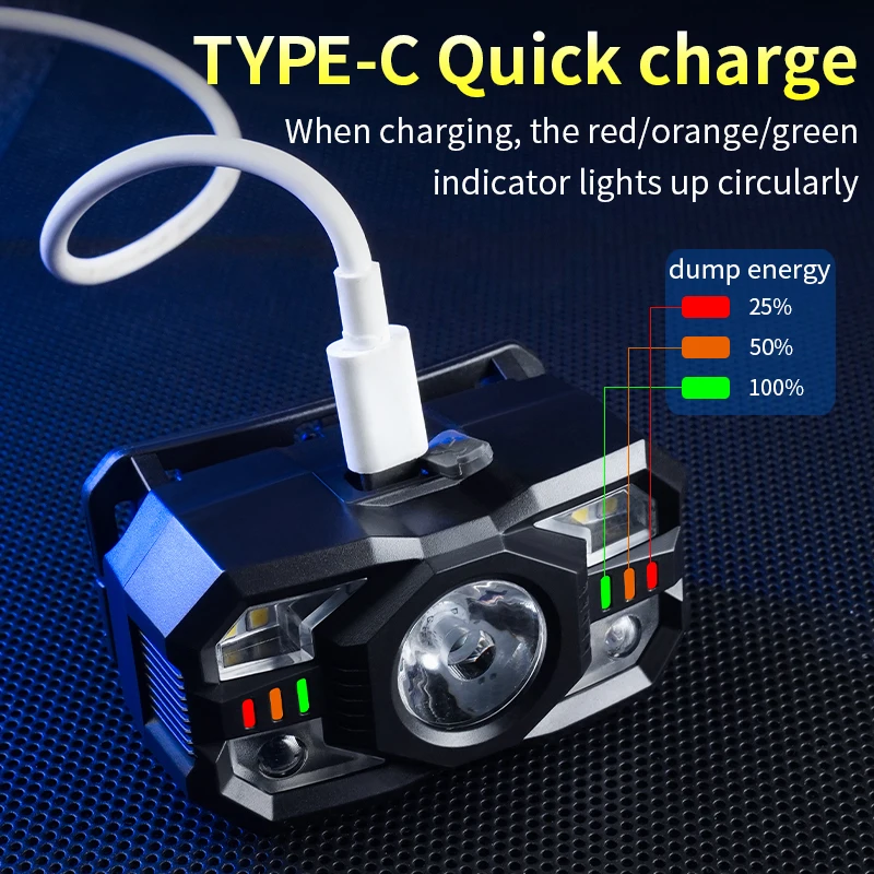 XTE LED Induction Bright Headlamp Portable Fishing Camping Flashlight USB Rechargeable IPX4 Waterproof Head Torch Headlamp
