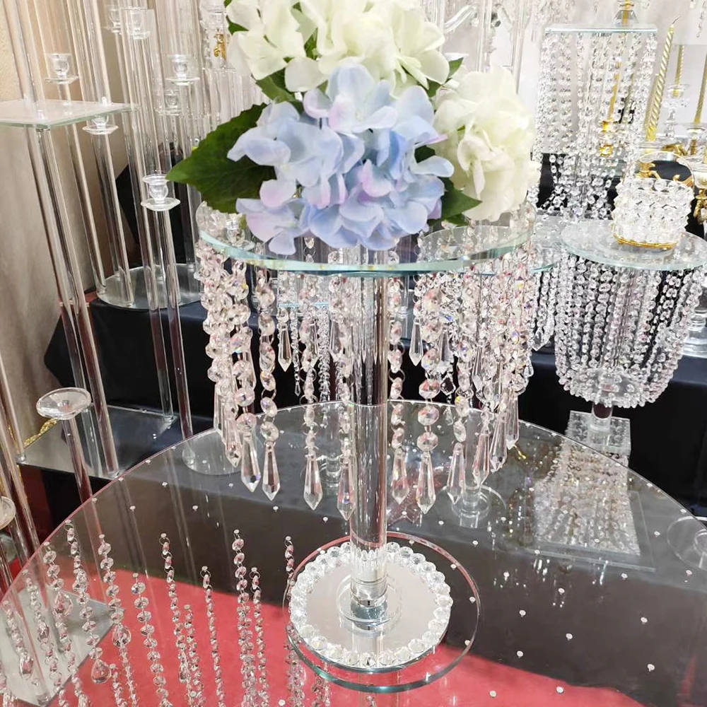 Wholesale Church Hall Aisle tall Crystal flower stand for wedding party decoration
