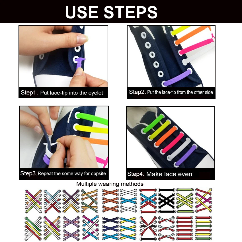 MediFootCare Silicone No Tie Shoe Laces for Adults - Lazy Elastic Silicone Shoe Laces for Sneakers No Tie Kids Shoelaces HA01549