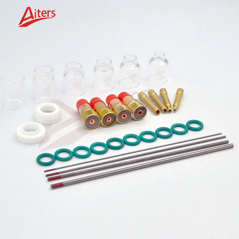 TIG 30Pcs Stubby Gas Lens and Glass Cup Tungsten Needle For WP17/18/26 welding consumables TIG Collets