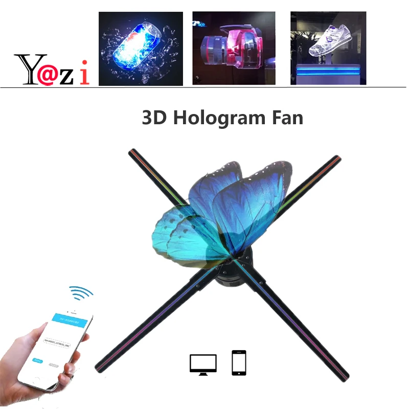 3D Hologram Projector Fan 65 Cms Cloud Control 50Cm 4 Blades Holographic Display Rotating 3D Led Advertising Hologram Fan