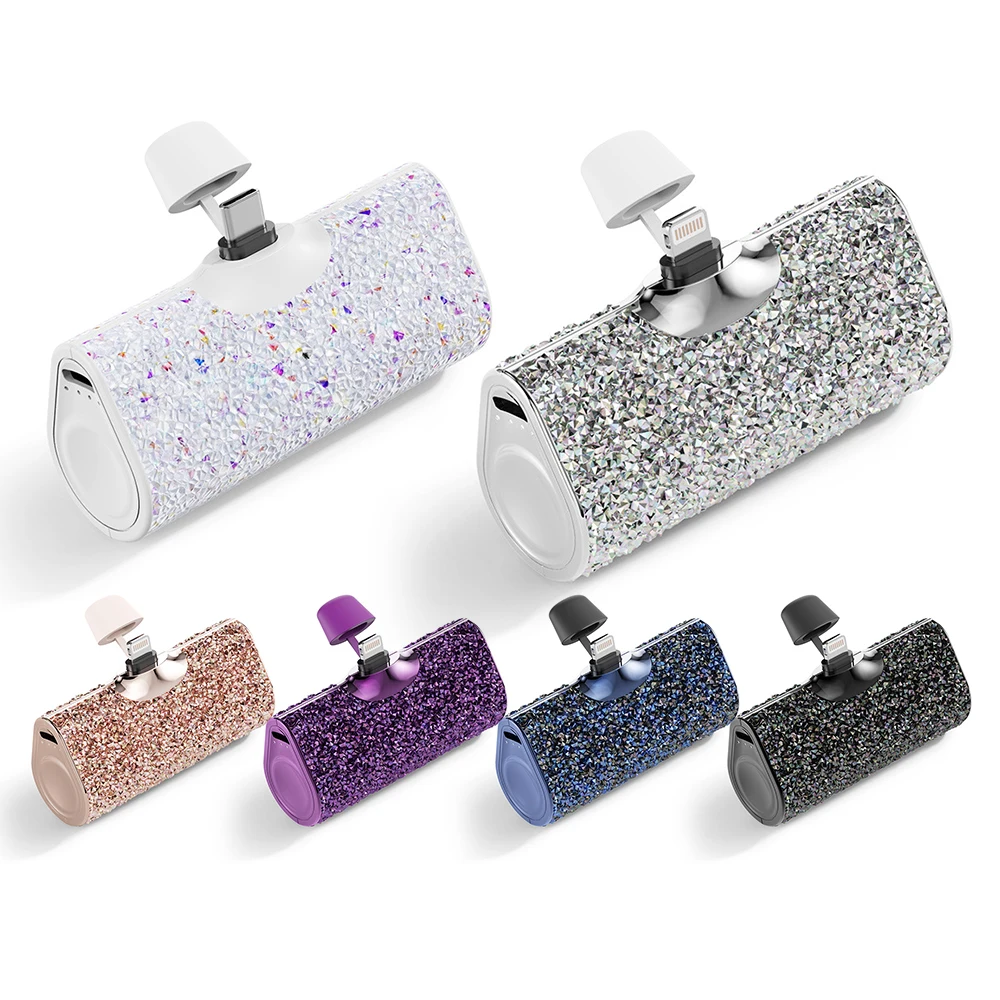 Ins fashion Gift girly mini smart Powerbank Hot Selling 5000mAh Shiny Diamond Portable Phone Charger Bling porket Power Bank
