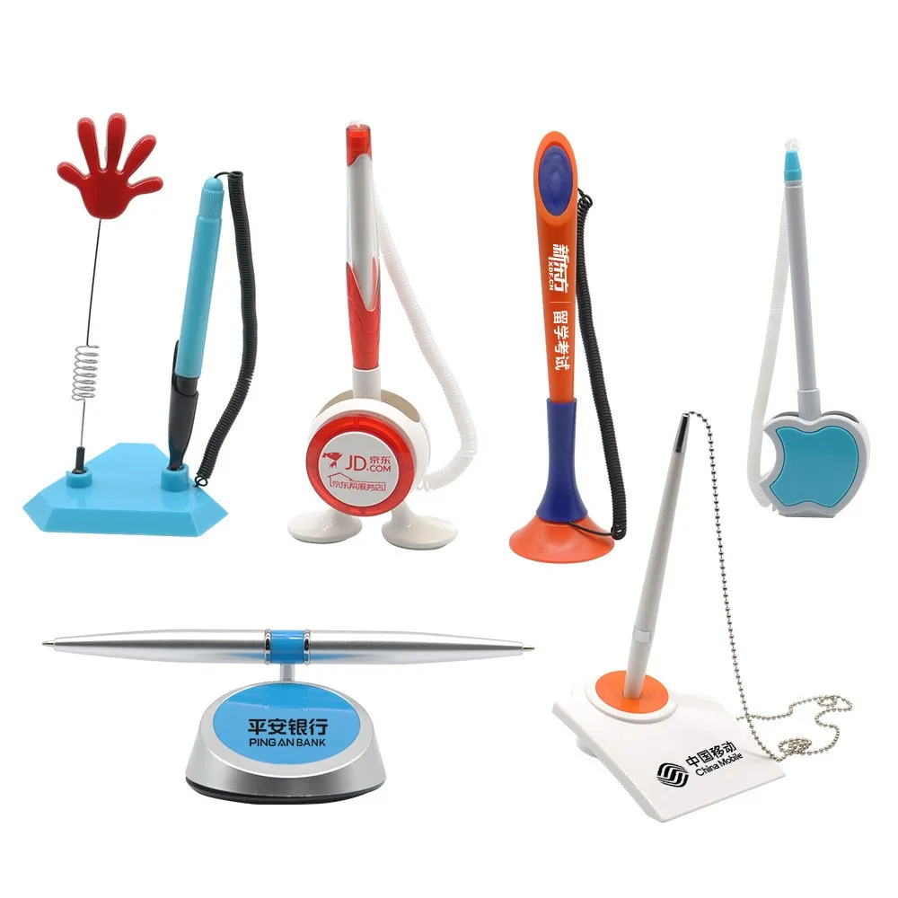 Desk Table Ball Pen Stick On Base with Stretch Coil Holder For Hotel Bank School Counter Pen
