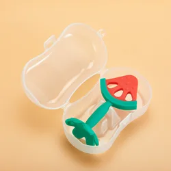 Baby Teether Baby Molar Stick Fruit Shaped Safe Silicone Chewing Teether Gift Storage Box