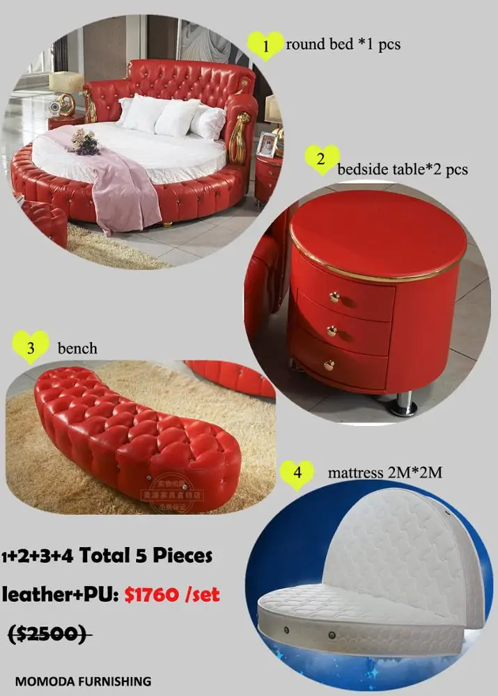  FO218 neoclassic круглая кожаная кровать новая chesterfield мягкая викторианская мебель для