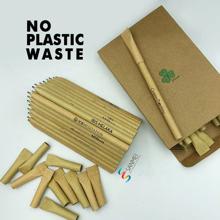  100% биоразлагаемая черная шариковая ручка Biro Rolling с переработанным логотипом на заказ экологически чистая из крафт-бумаги подарочной