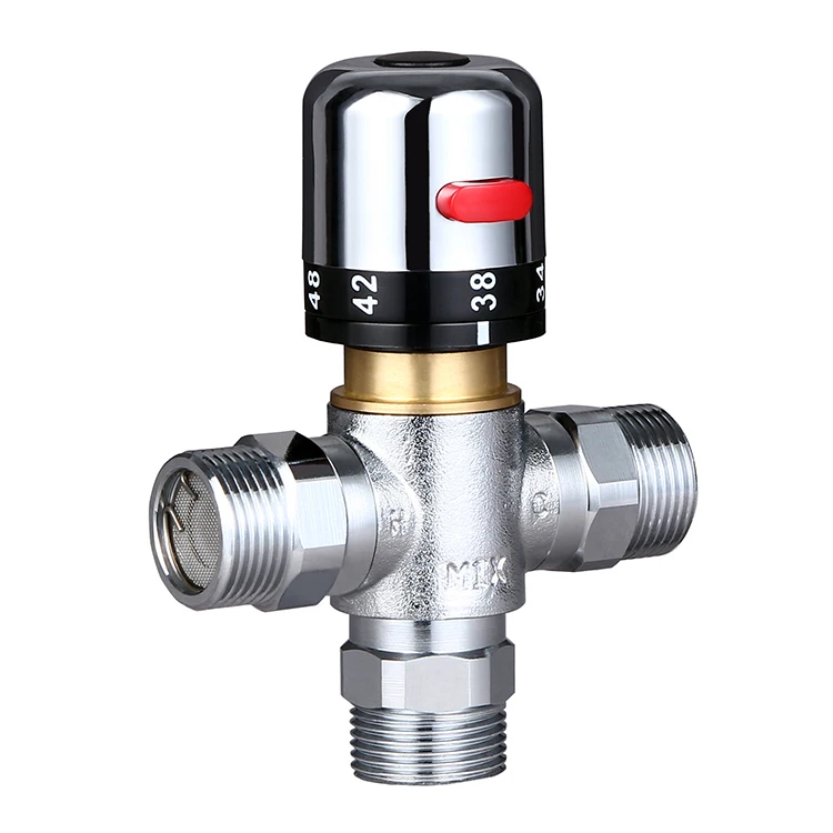 SANIPRO Electroplated Chrome G3/4 Safe Brass Underfloor Heating Manifold Thermostatic Mixing Valve for Solar Shower System