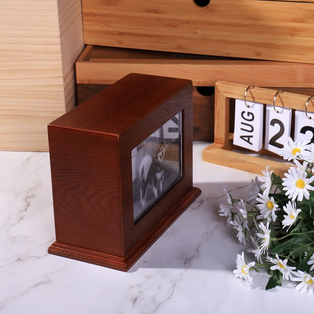 Wooden memorial jar box with pictures, human ashes cremation  pet cat adult memorial jar ashes burial jar wooden urn
