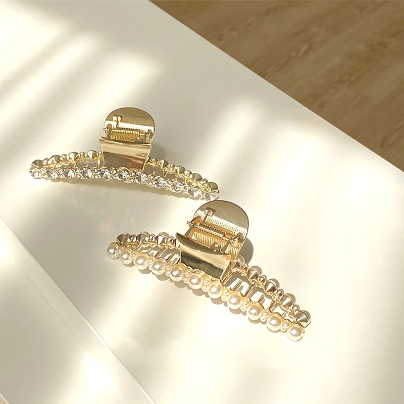
Metal pearl rhinestone simple and versatile pan hair basic hair accessories grab hair clip 