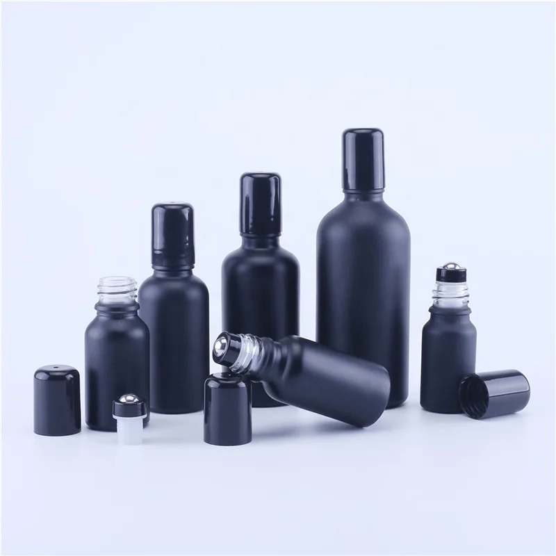 10ml 15ml 20ml 30ml 50ml 100ml Matte Black Glass Roll on Bottles Stainless Steel Roller Ball for Perfume Essential Oil