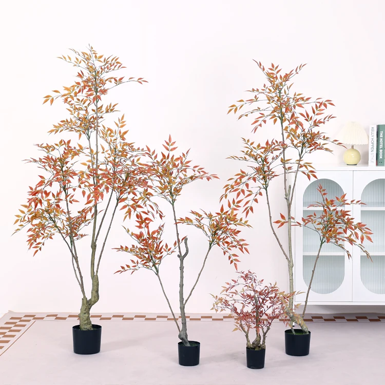 Экологически чистые искусственные растения Nandina красные листья деревья с горшками натуральный на ощупь пластиковый Декор по оптовой цене