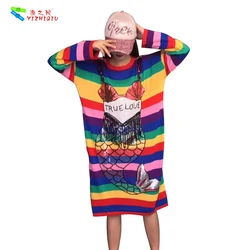 YIZHIQIU casual sequin mermaid rainbow striped winter women long sleeve sweater dress 2019