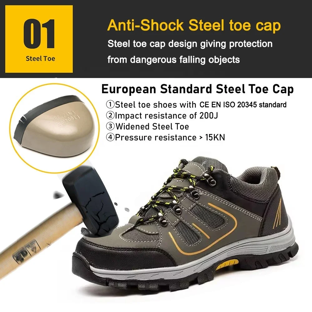 Anti slip oil acid resistant soft rubber sole ppe protection puncture proof sports safety shoes with steel toe