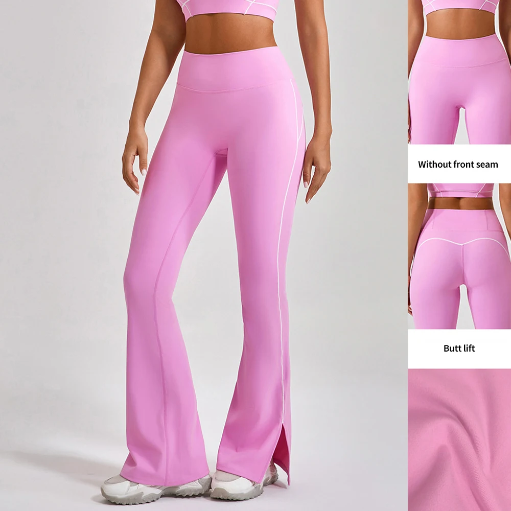 Women Breathable High Waist Flared Yoga Pants Women Bottom Split Side White Line Gym Yoga Leggings Outdoor Sports Leggings