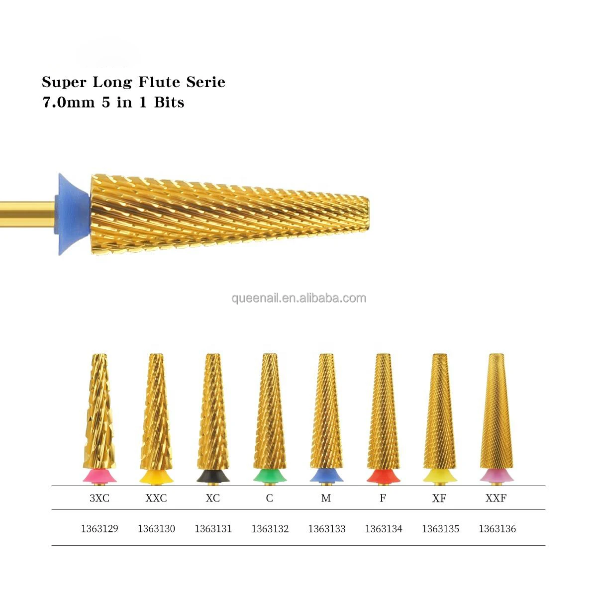 Nail Drill Bits Rotary Burrs Super Long Flute Serie Tungsten Carbide Top Quality 7.0mm 5 in 1 Sanding Bands for Nail Drill Bits