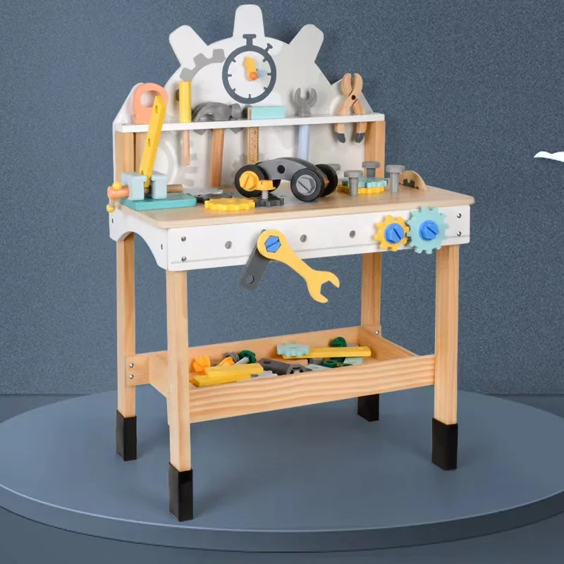 New Big Wooden Tool Table Pretend Play Boys And Girls Educational Beat Turn The Screw Toy