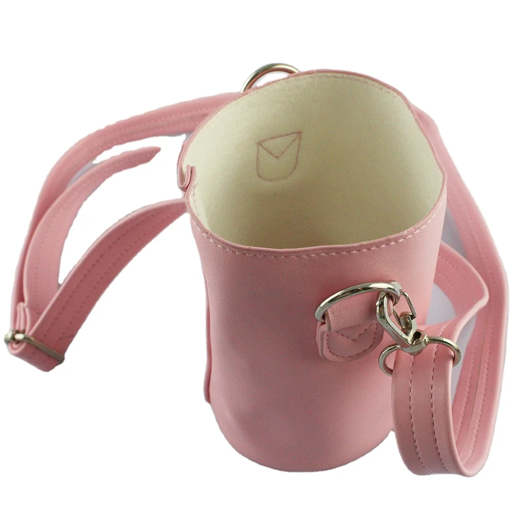 Cute pink color PU leather water bottle holder Insulator bottle holder   with shoulder strap