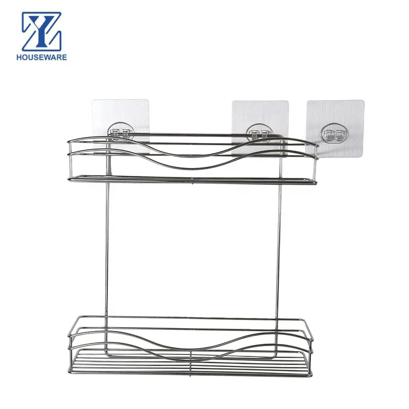 Two layers stainless steel drill free metal hanging wire storage basket mesh