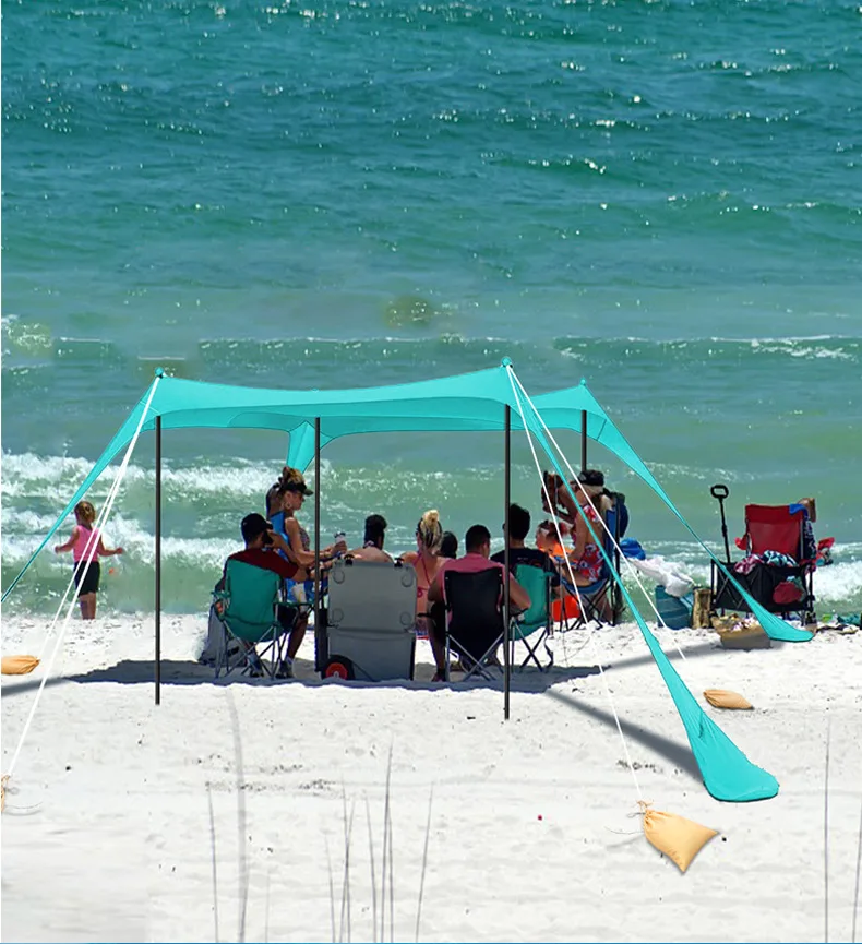 Beach Canopy Sun Shade UPF50+ Anti-Wind Beach Tent with Sand proof Private Beach Wind Screen Stable 4 Sandbags Design