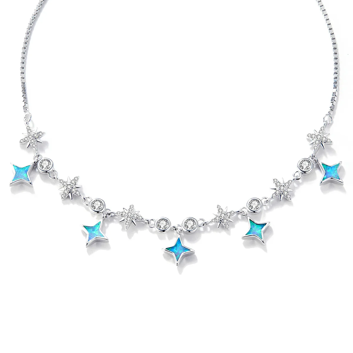 925 Silver Jewelry White Gold Plated Bracelet CZ Opal Celestial Stars Slider Chain Bracelet for Women
