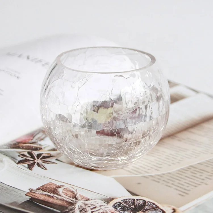 colored glassware wholesale crackle glass votive candle holder coloured cracked glass candle holder with spray color